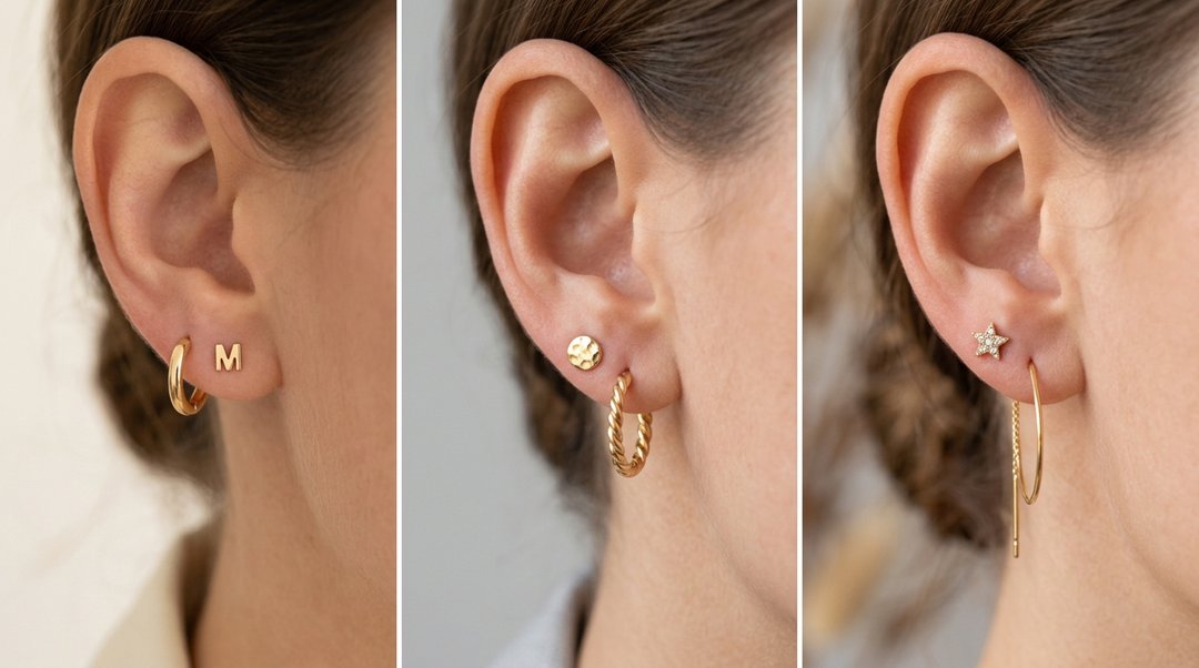 earring stacks gold holes