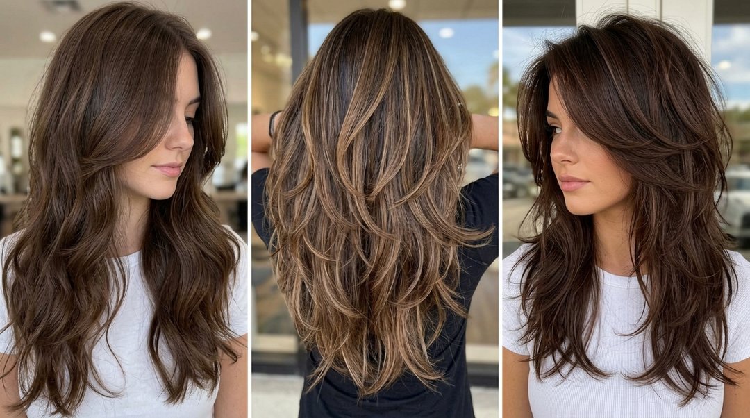 long brunette hair with layers
