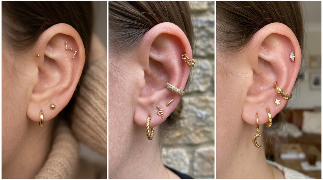 gold earrings stack