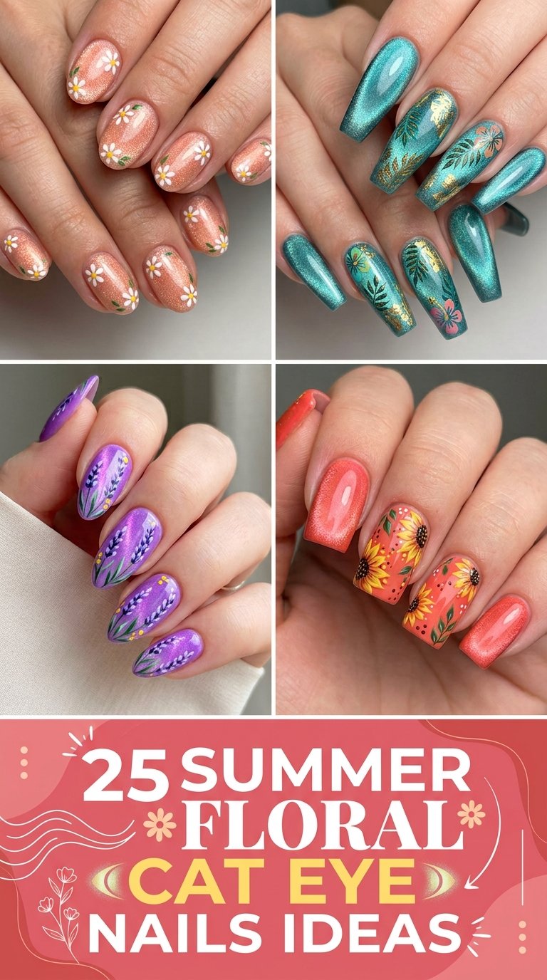 Summer Floral Cat Nails