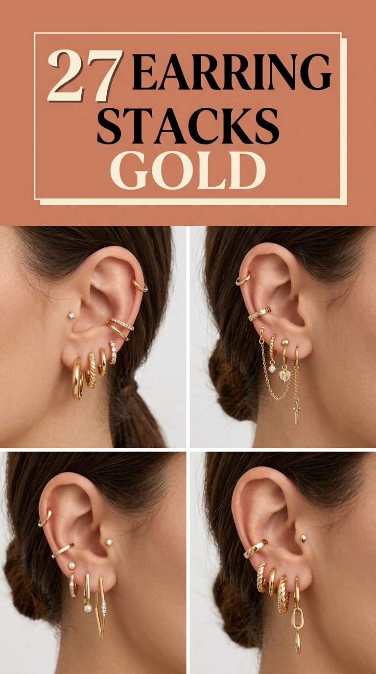 earring stacks gold