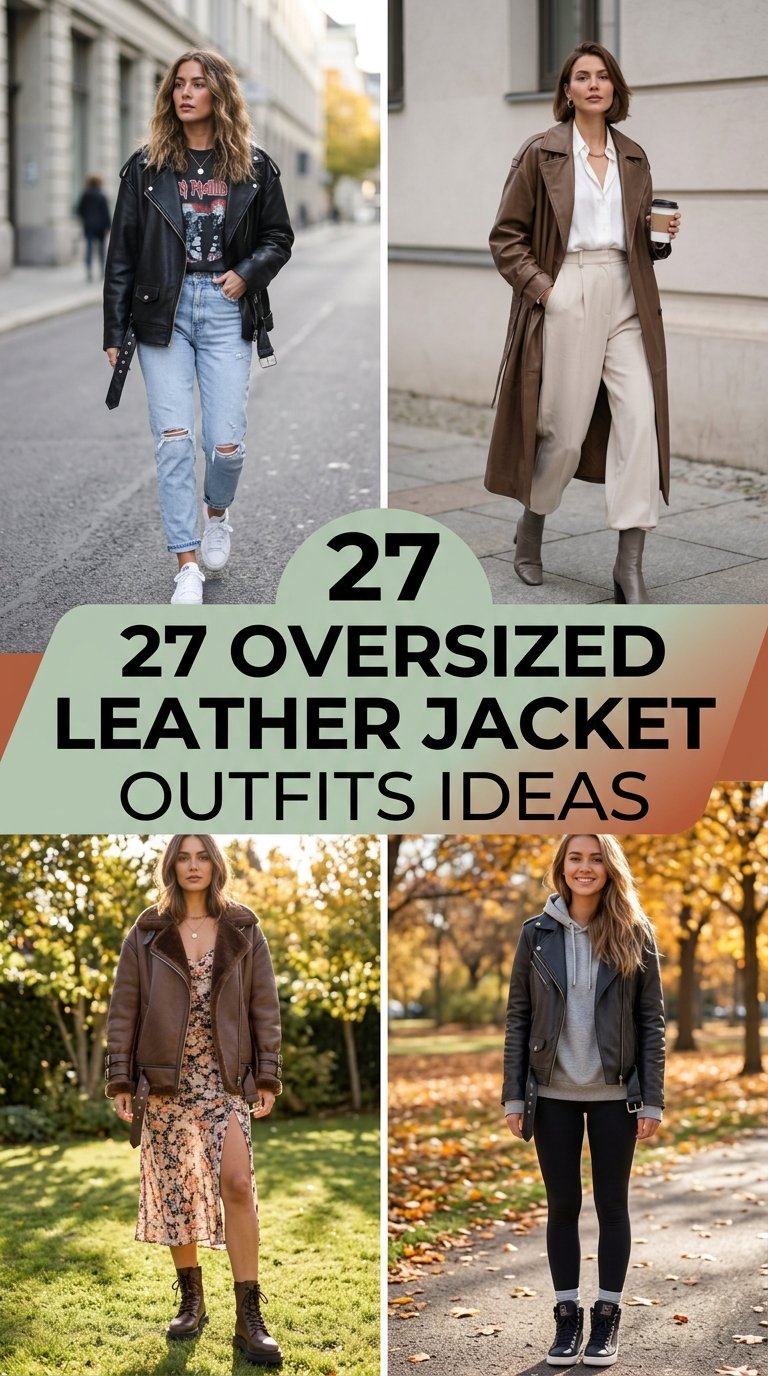 oversized leather jacket outfits Ideas