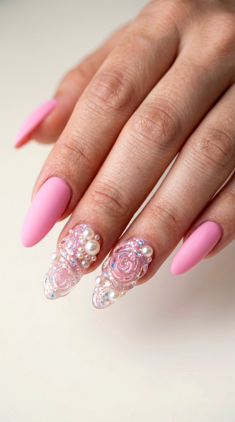 D Floral Bubblegum Bliss - 25 Bold Spring Colorful Junk Nails