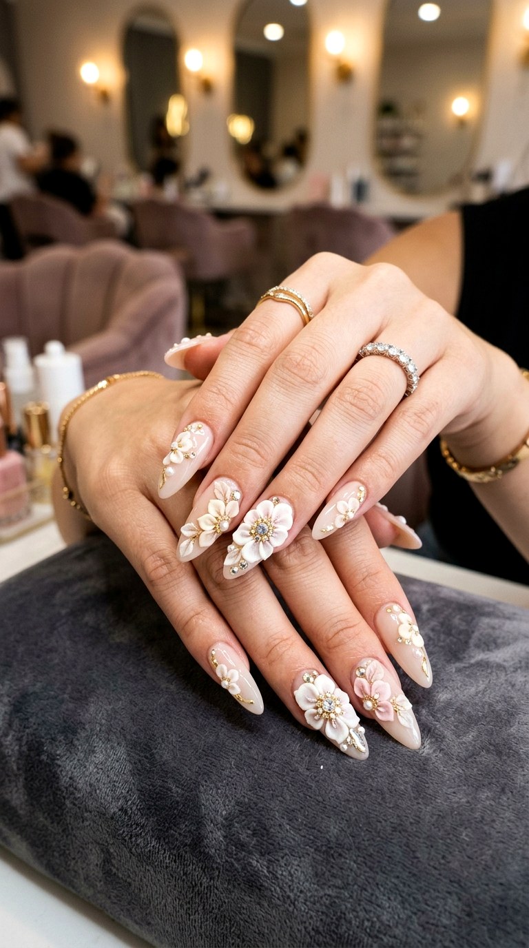 D Floral Nails - 30 Floral Spring Nail Designs That Are Perfect for the Season