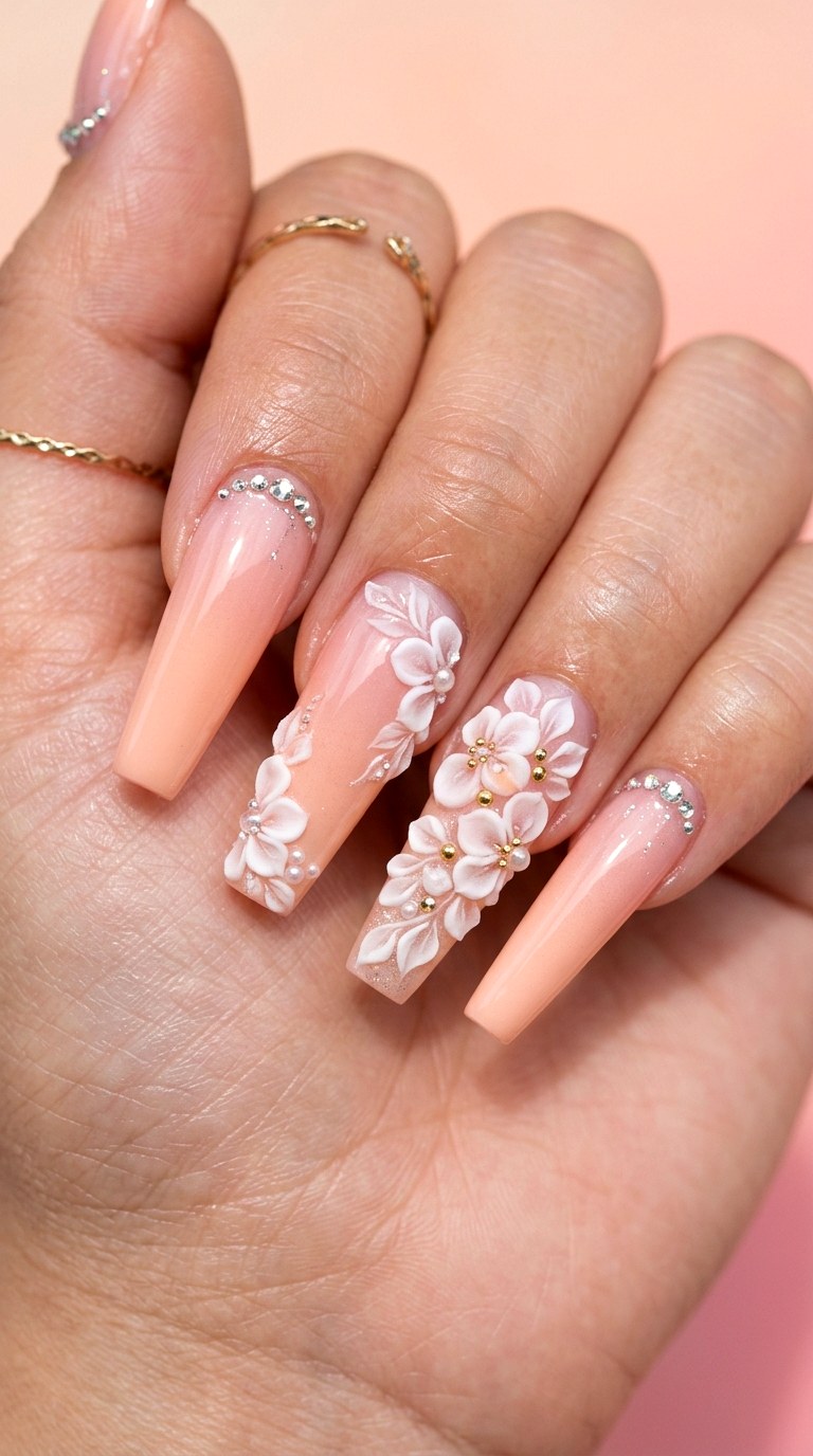D Peach Blossom Fade - 20 Peach Spring Ombre Nails