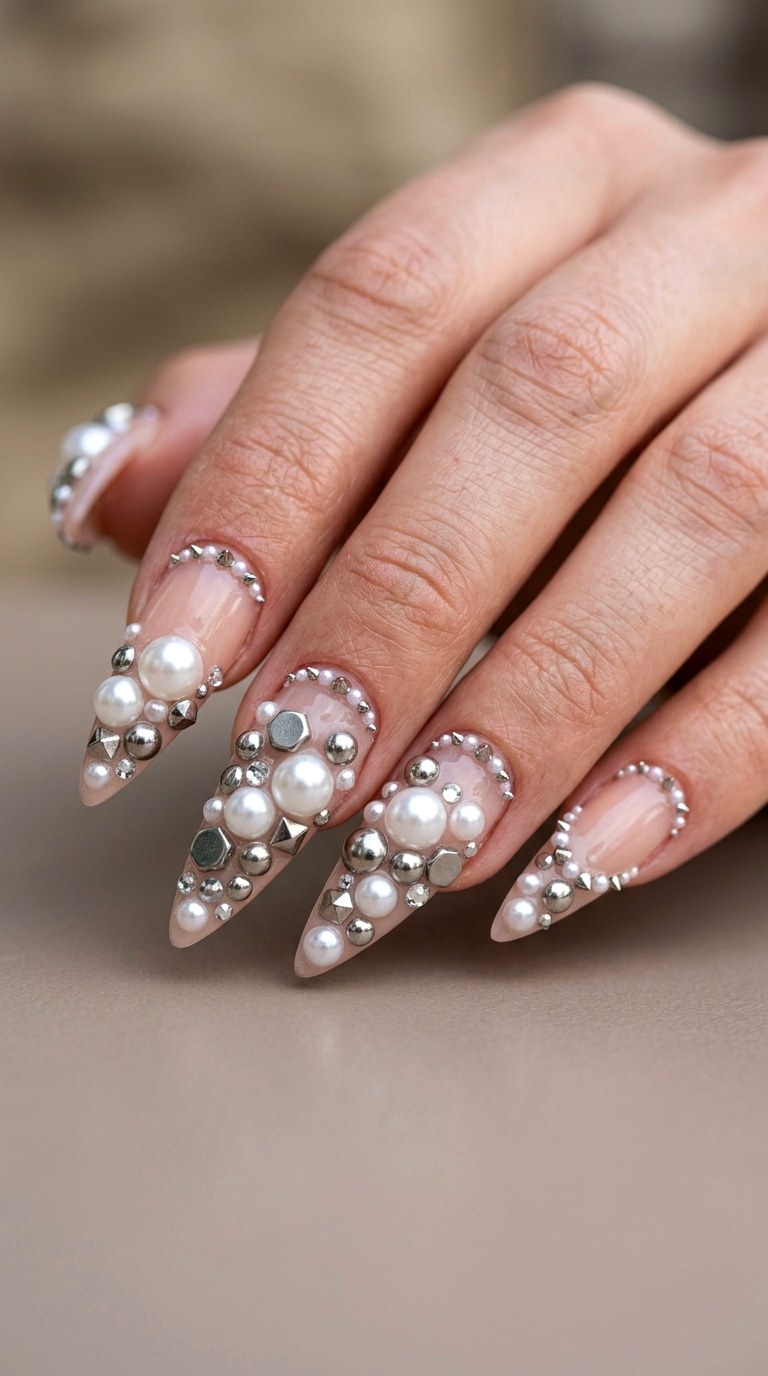 D Pearl Industrial Punk - 21 Edgy Spring Stiletto Nails
