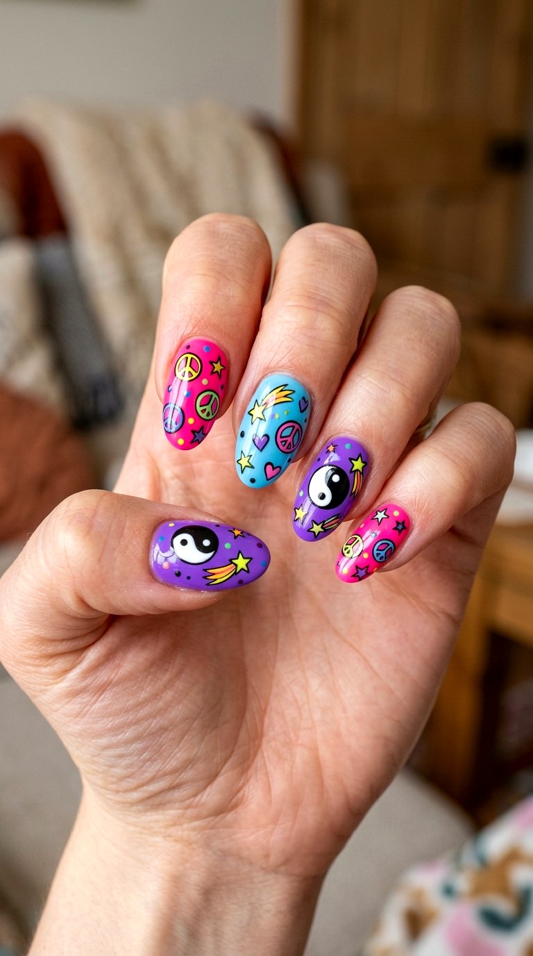 s Doodle Pop - 25 Spring Break Multicolor Acrylic Nails