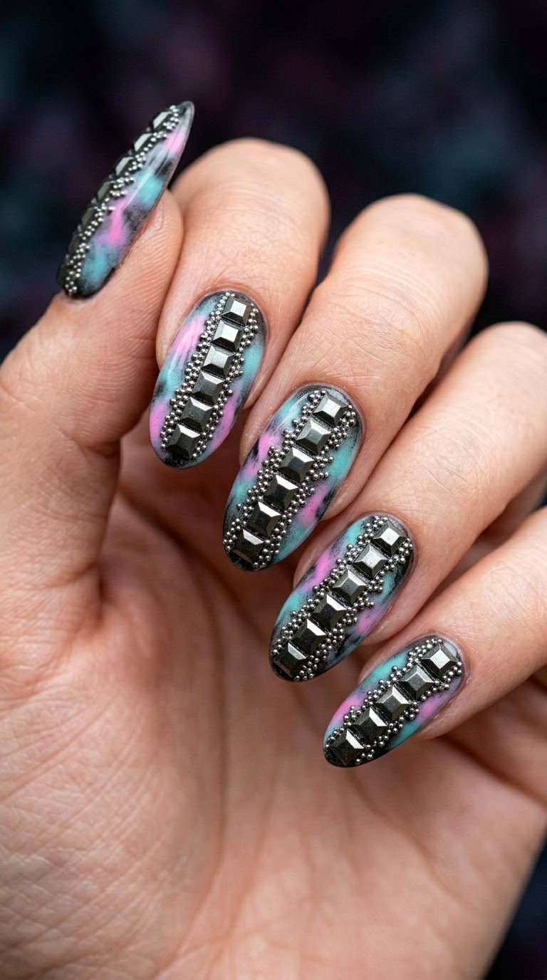Abstract Airbrush Acid Wash - 25 Bold Spring Colorful Junk Nails