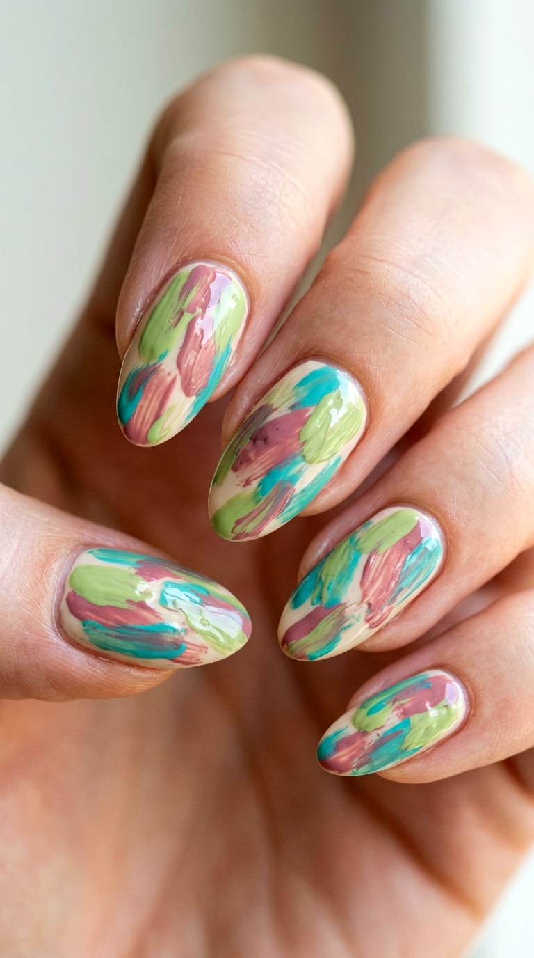 Abstract Brushstroke Mix - 23 Pastel Spring Multicolor Nails