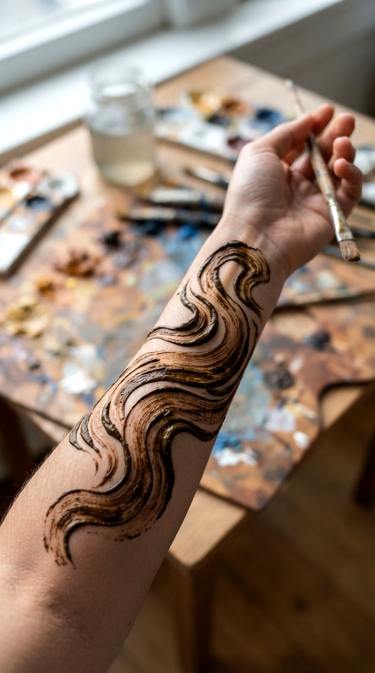 Abstract Brushstroke Waves - 27 henna tattoo design