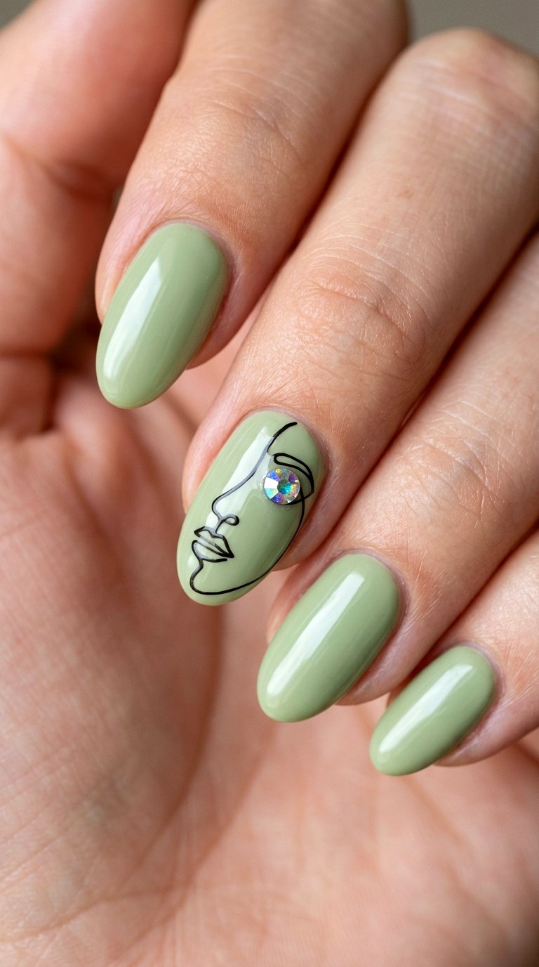 Abstract Face Line Art with Gem Eyes - 26 Creative Spring Colorful Junk Nails