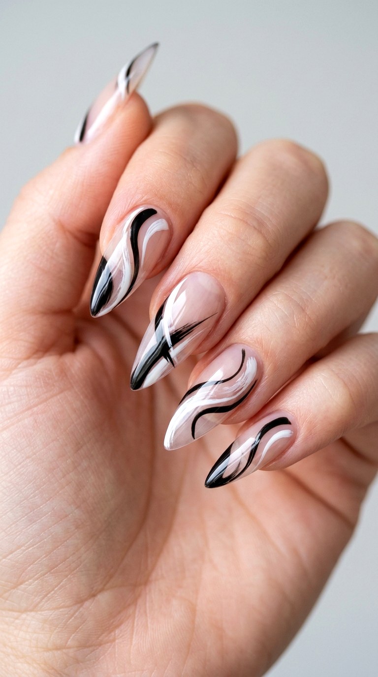 Abstract Line Art - 25 Sleek Spring Stiletto Nails