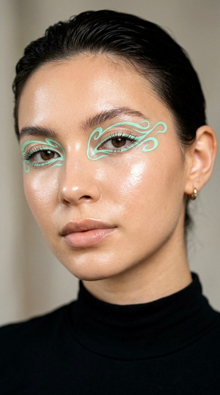 Abstract Mint Swirl Liner - 28 Mint Green Graphic Liner Look