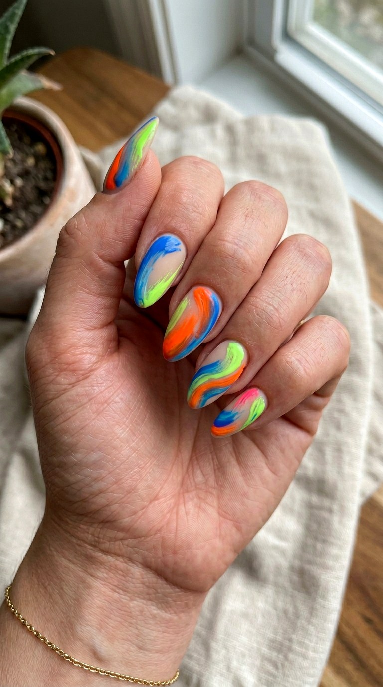 Abstract Neon Swipes - 30 Cheerful Spring Multicolor Nails