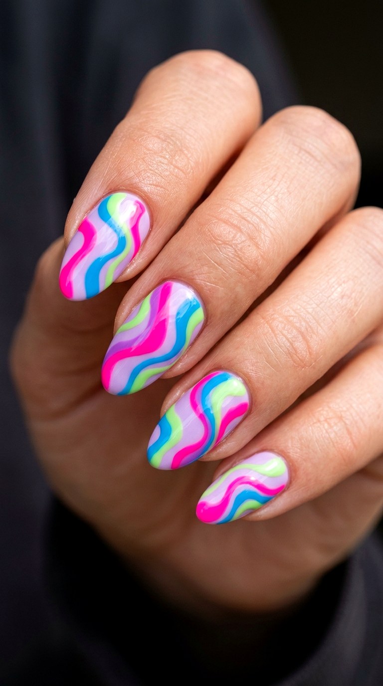 Abstract Neon Wave Layering - 24 Eclectic Spring Colorful Junk Nails