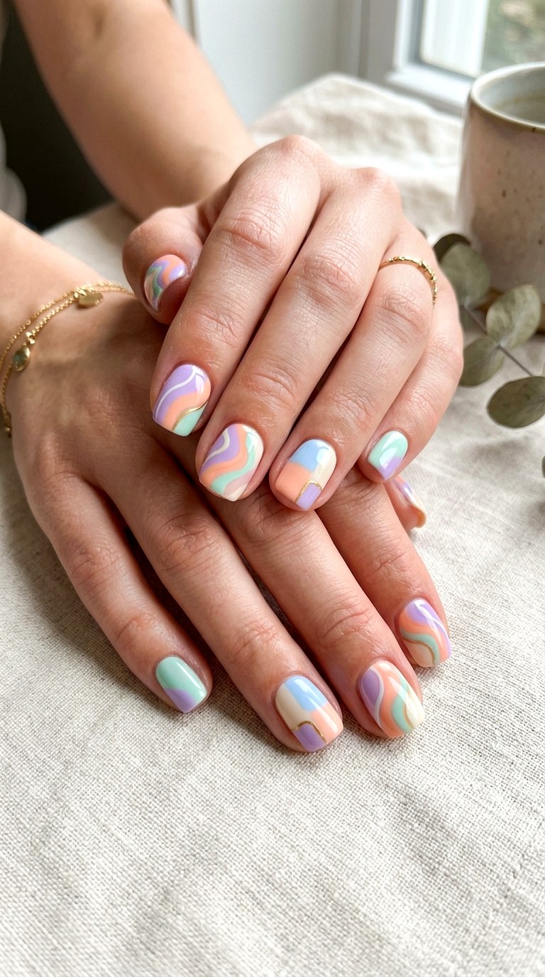 Abstract Pastel Nails - 28 Short Spring Nail Designs That Are Cute and Practical