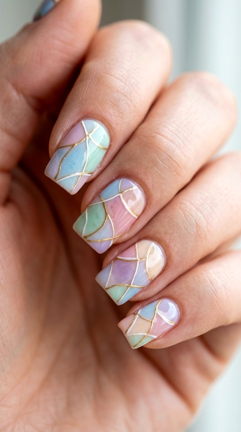 Abstract Pastel Stained Glass - 29 Fun Spring Multicolor Nails