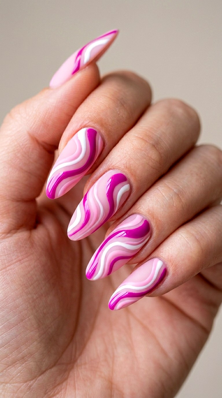 Abstract Swirls in Rosy Hues - 22 Pink Spring Acrylic Nails