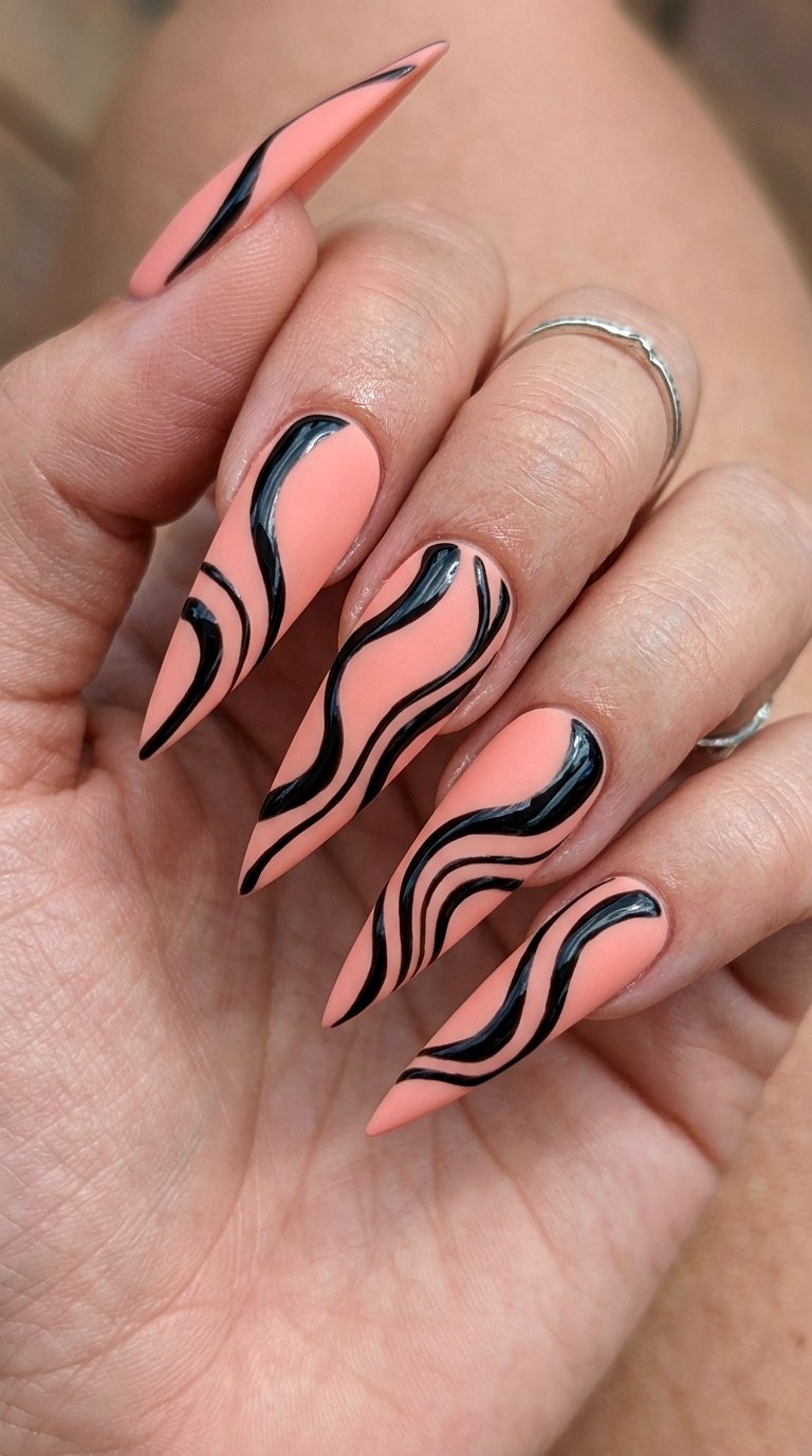 Abstract Wave Lines - 30 High-Fashion Spring Stiletto Nails