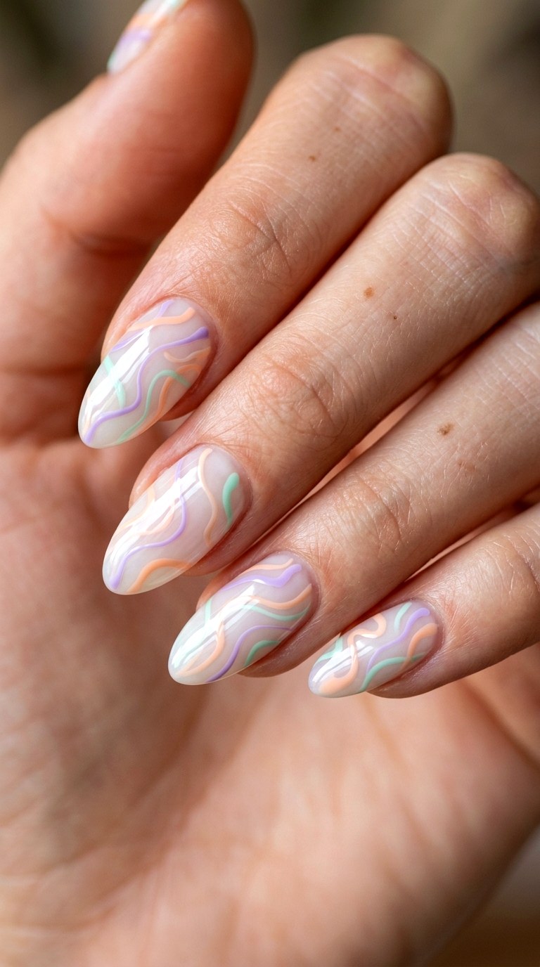 Abstract Wavy Lines - 29 Subtle Spring Multicolor Nails
