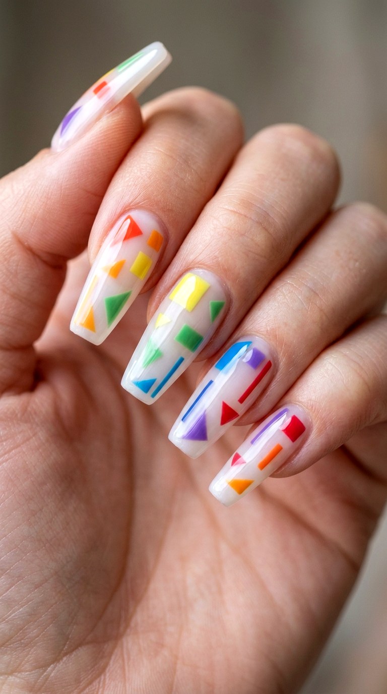 Airy Negative Space Design - 26 Rainbow Spring Multicolor Acrylic Nails