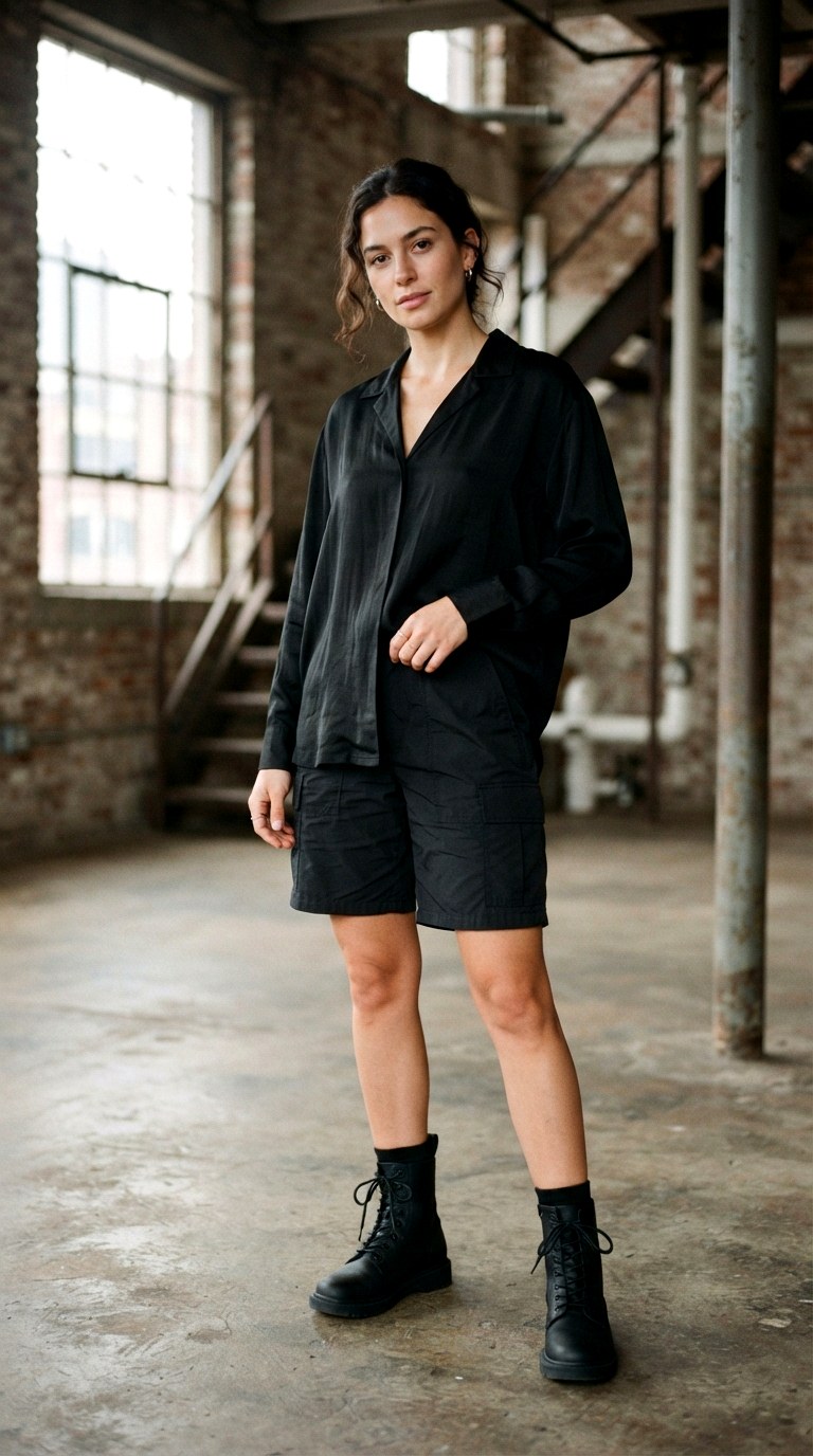 All Black Monochrome Ensemble With Cargo Shorts - 23 cargo shorts outfit