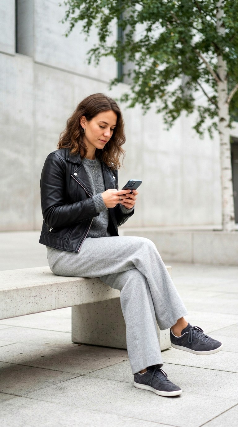 All Grey Scandinavian Minimalism - 29 leather jacket outfit