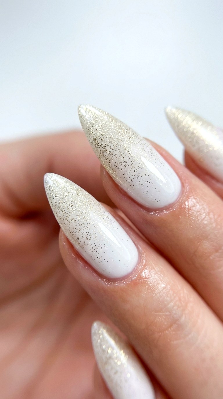 Angelic White Gold Dust - 21 Chrome Spring Stiletto Nails