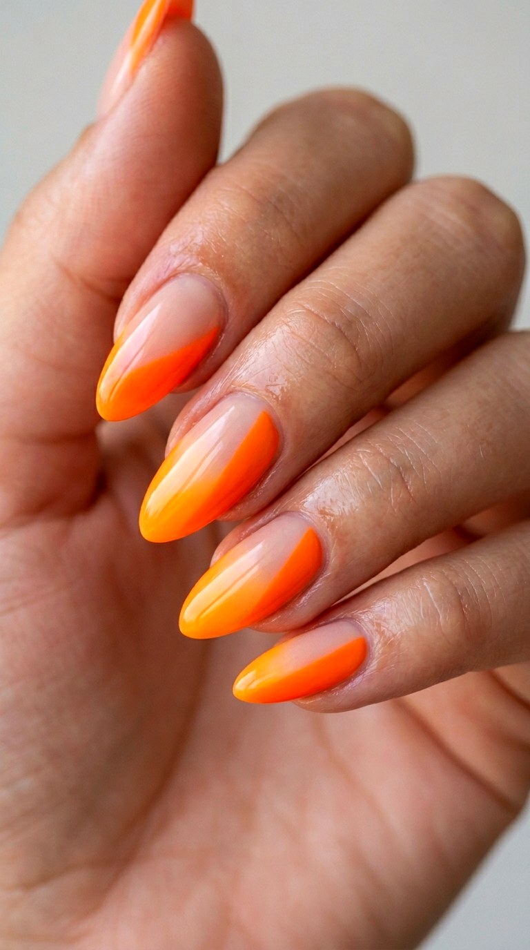 Angled Neon Sunrise - 30 Dreamy Spring Ombre Nails