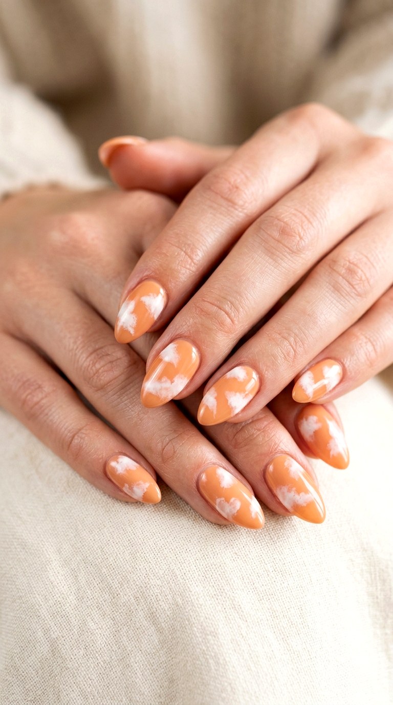 Apricot Nectar and Soft White Cloud Tips - 27 Chic Spring Two Colored Nails