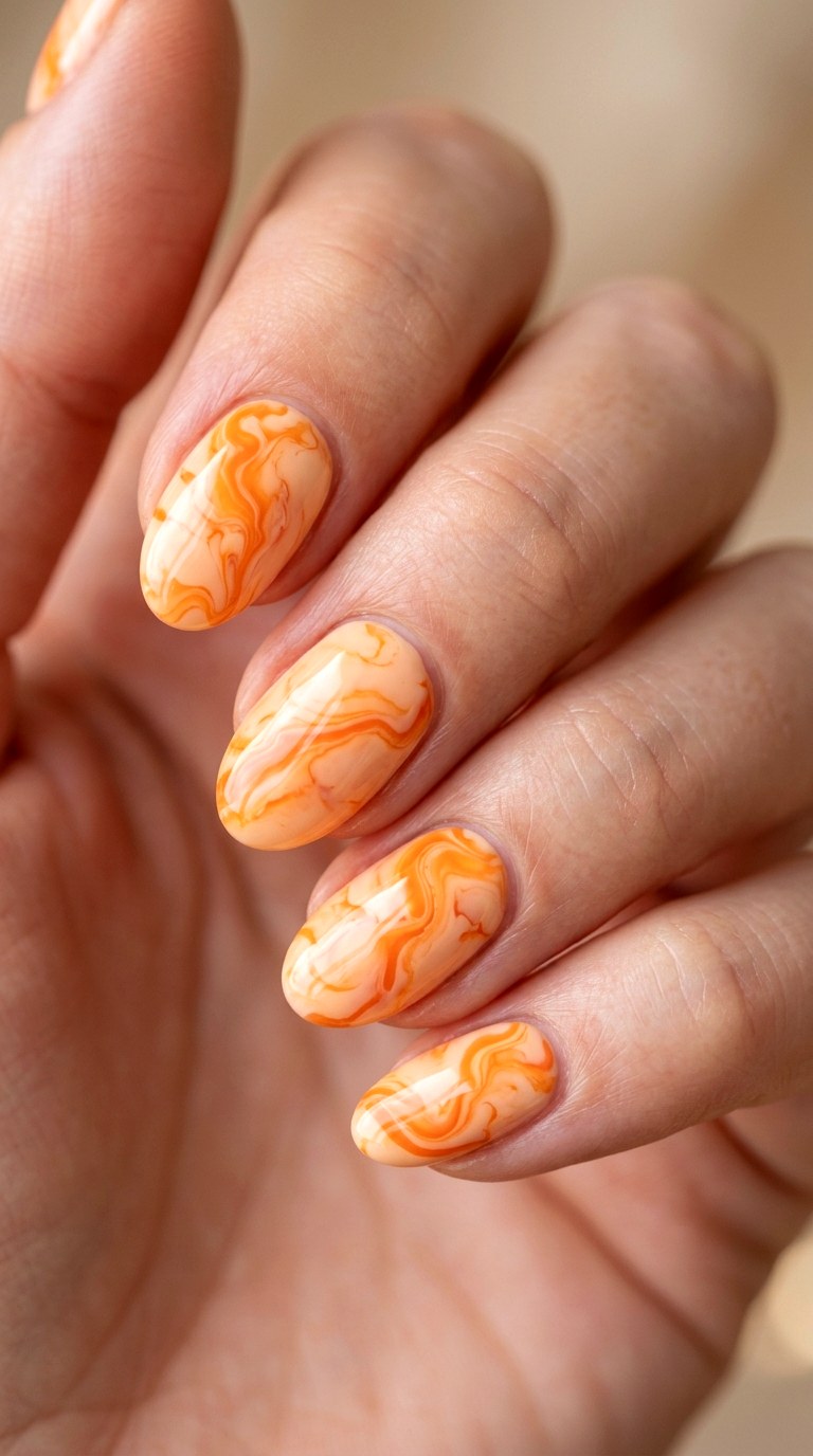 Apricot Swirl Veins - 20 Peach Spring Ombre Nails