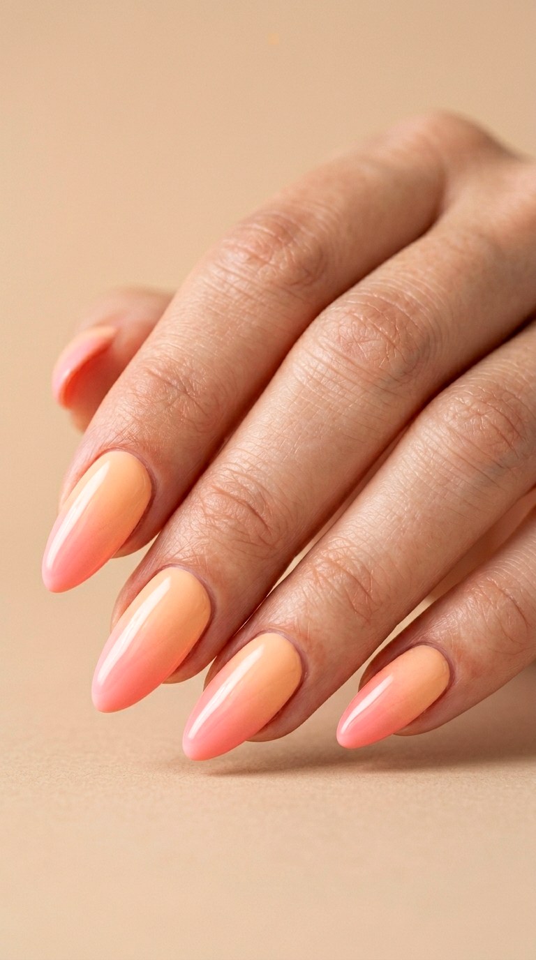 Apricot and Creamy Coral Gradient - 30 pastel spring ombre nails