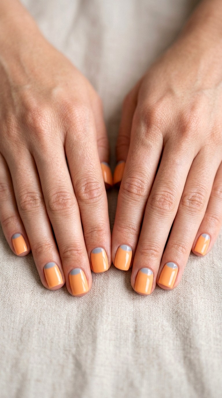 Apricot and Soft Gray Half Moons - 27 Chic Spring Two Colored Nails