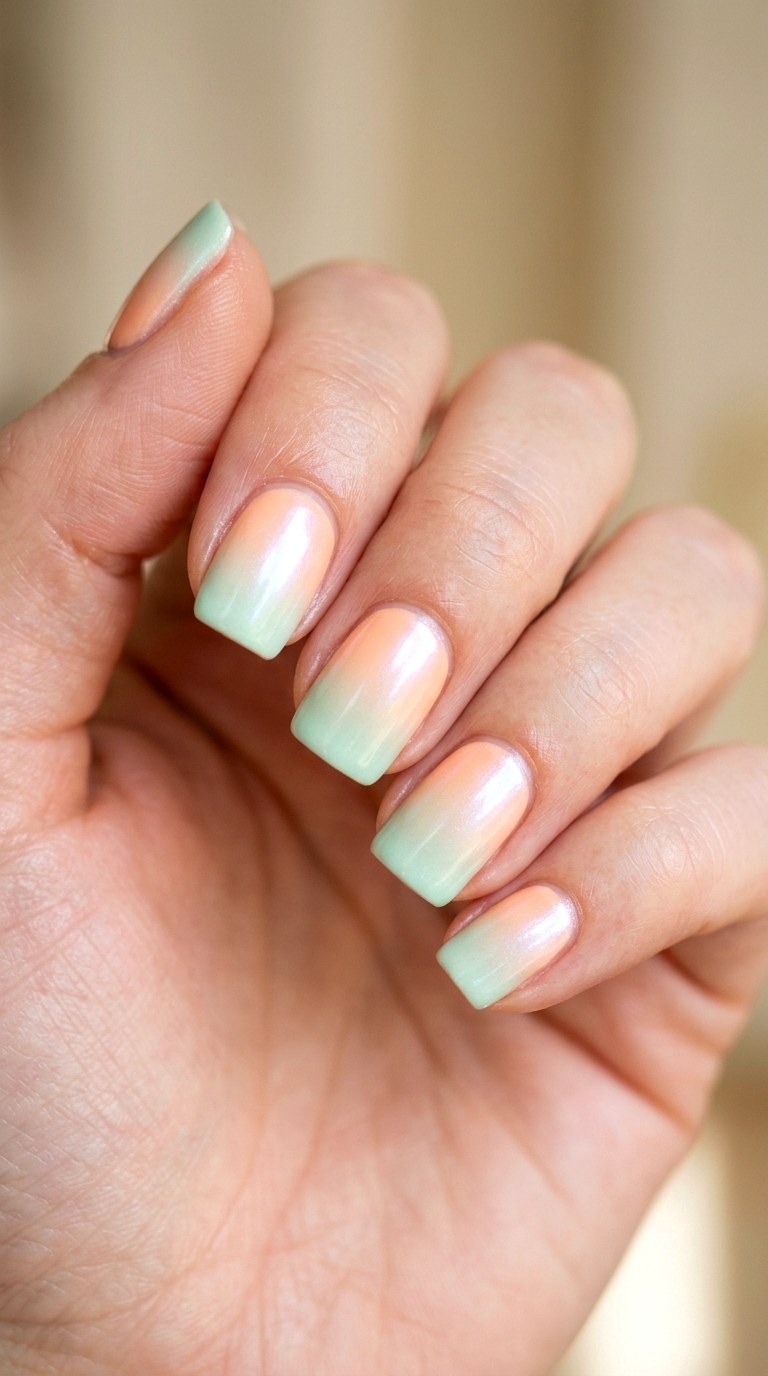Apricot to Mint Green Pastel Melt - 25 Sunset Spring Ombre Nails