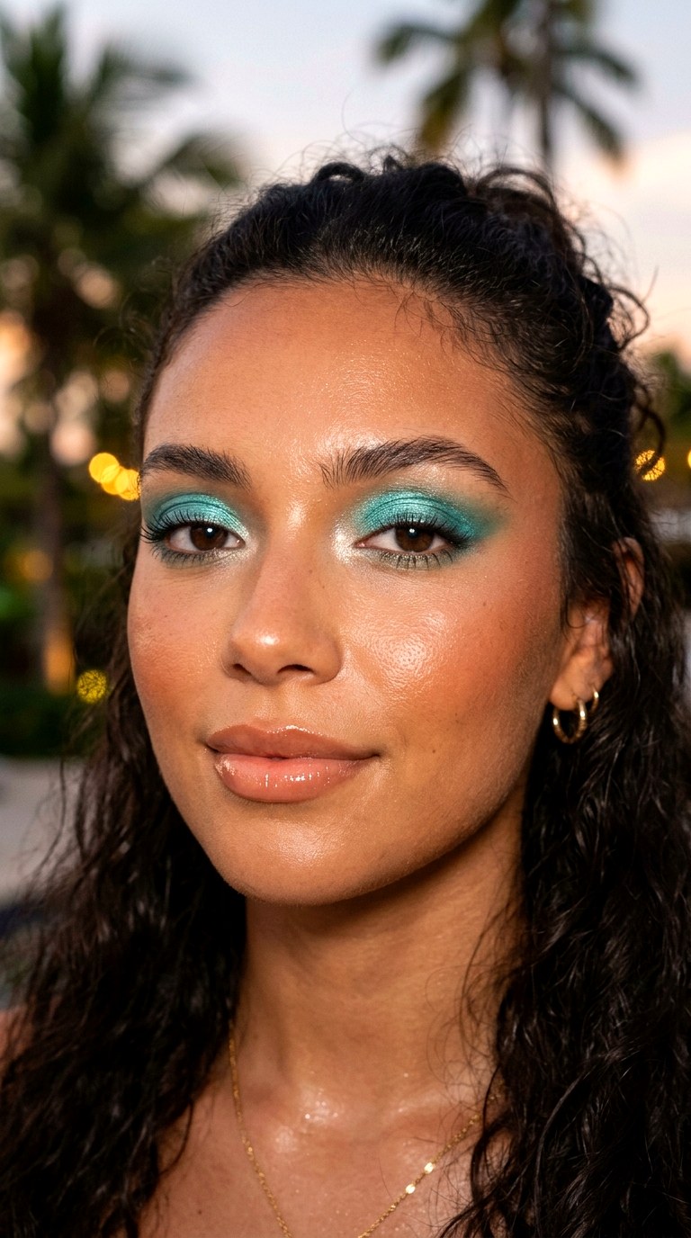 Aqua Metallic Summer Eyes - 22 Summer Colorful Eye Makeup 2026