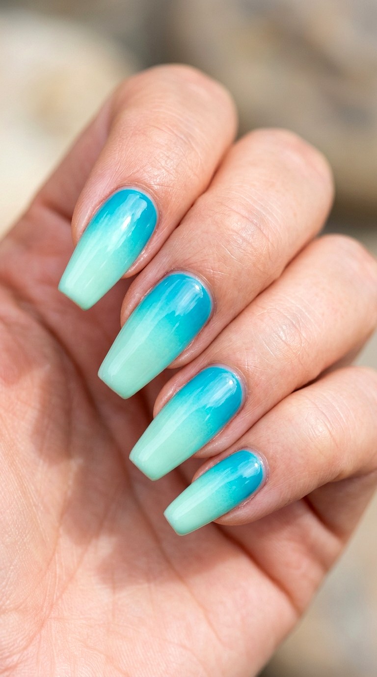 Aqua Mint Ombre Fade - 28 Gorgeous Spring Color Street Nails