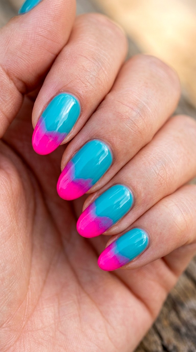 Aqua Pool and Hot Pink Dip Dye - 28 Stylish Spring Two Colored Nails