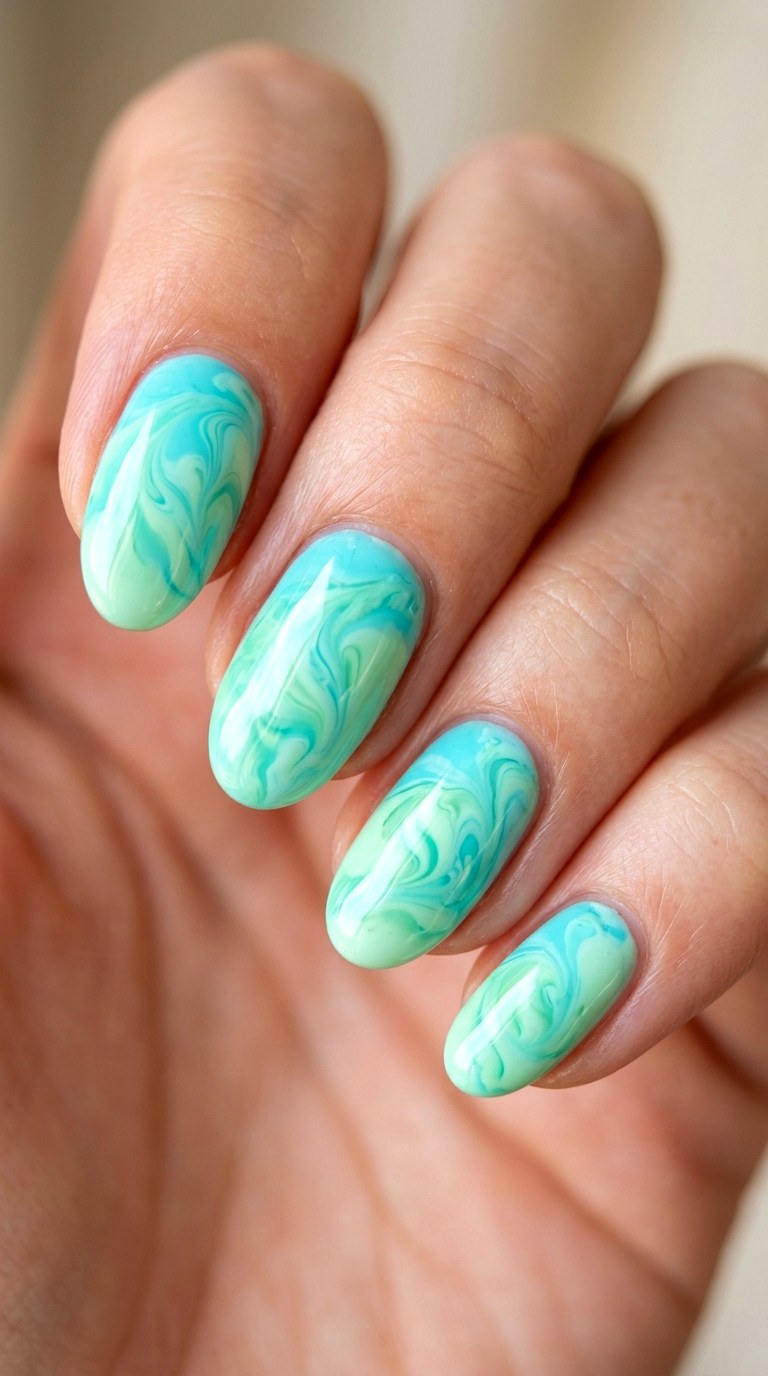 Aqua to Pistachio Swirl - 29 Pastel Spring Ombre Nails