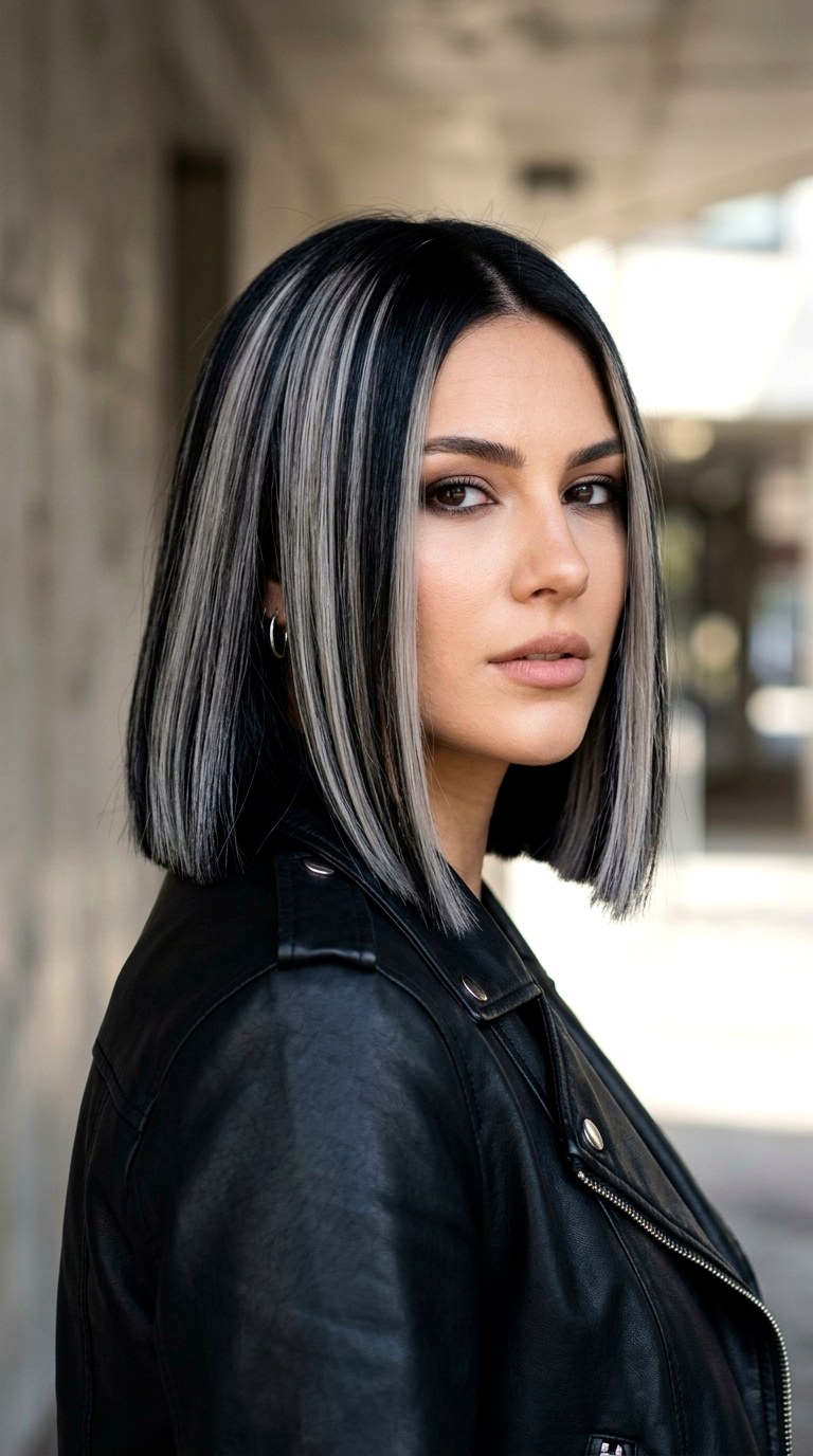 Ash Blonde Streaks on Jet Black - 20 dark hair with blonde