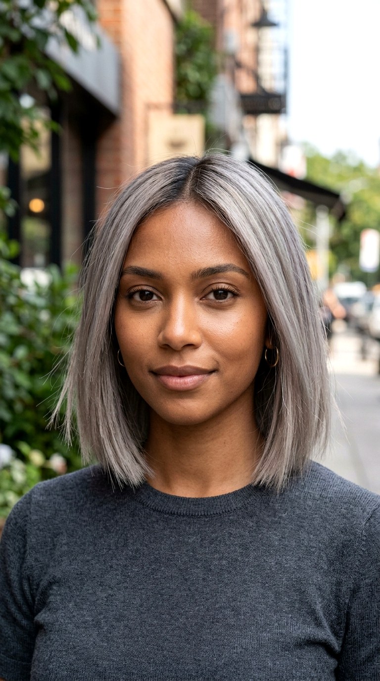 Ash Grey Blonde Bob - 24 hair color for brown skin