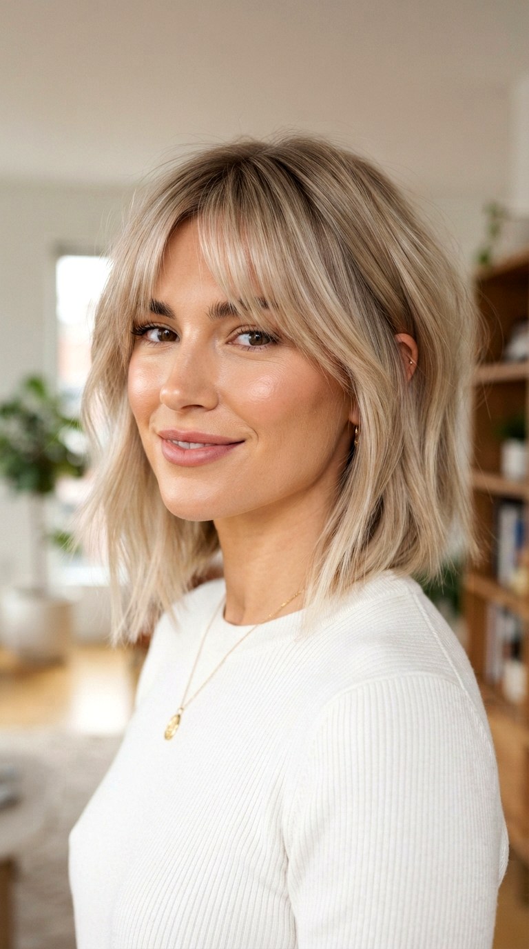 Asymmetrical Lob With Curtain Bangs - 20 asymmetrical lob
