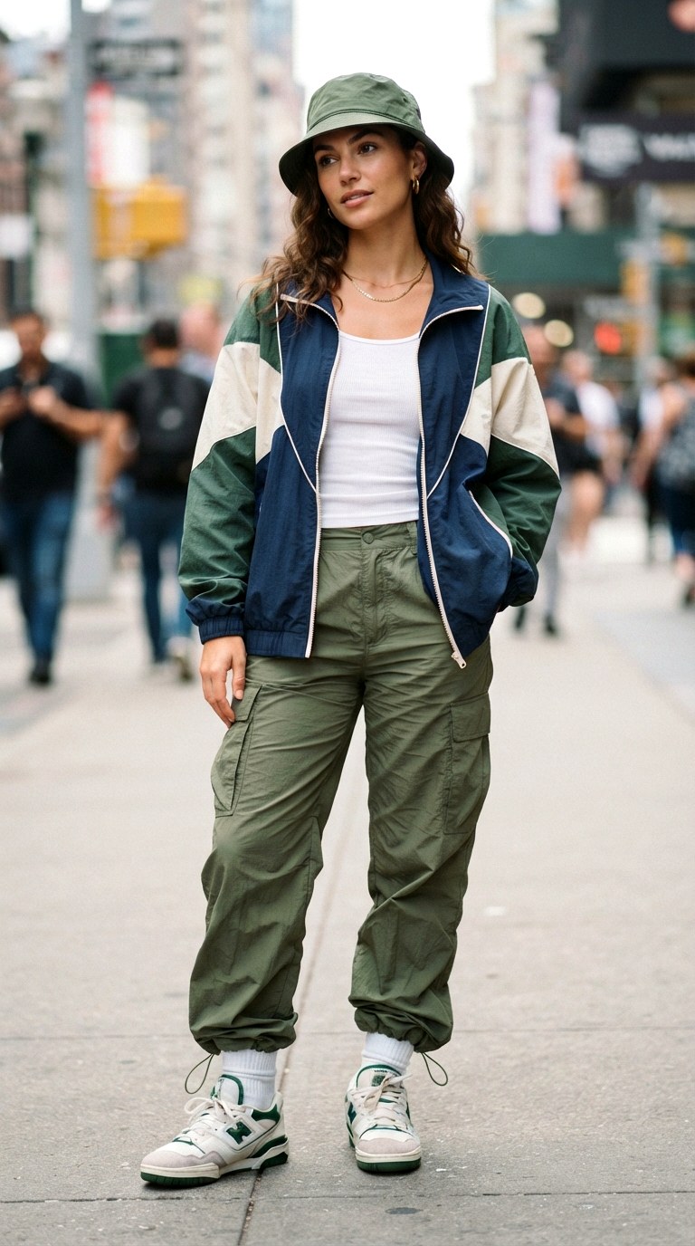 Athleisure Zip Up and Bucket Hat - 28 cargo pants outfits women