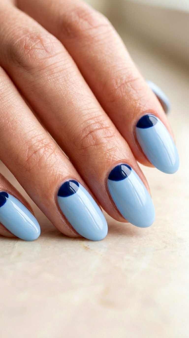 Baby Blue Base and Navy Blue Negative Space - 23 Geometric Spring Two Colored Nails