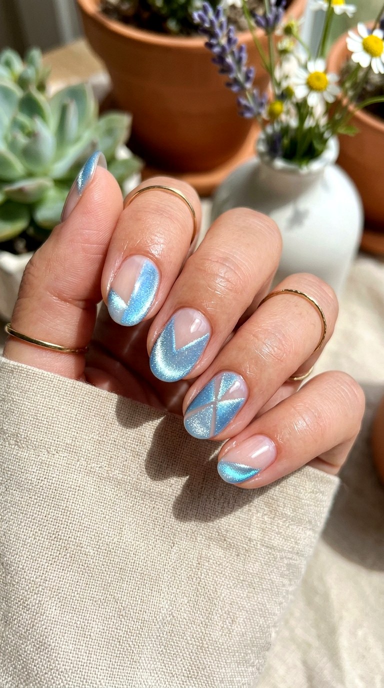 Baby Blue Cat Eye with Negative Space - 20 Summer Baby Blue Cat Eye Nails Ideas