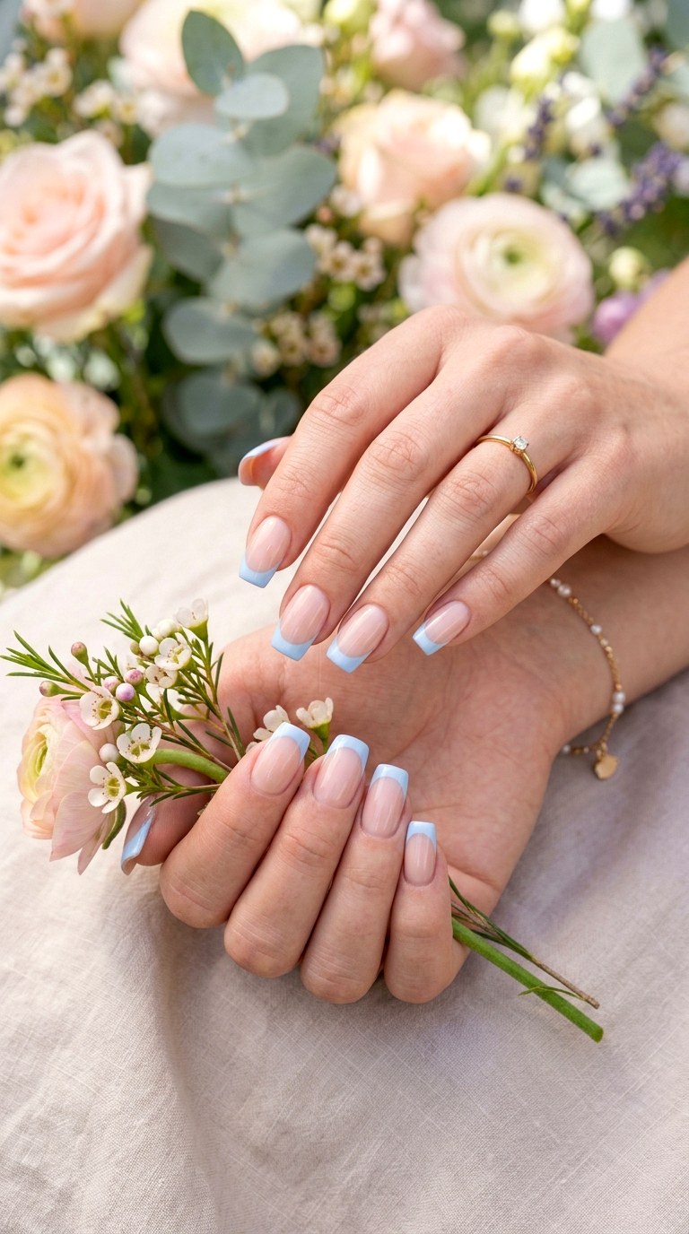 Baby Blue French Tips - 22 Cute Spring Nail Ideas for a Fresh Seasonal Manicure