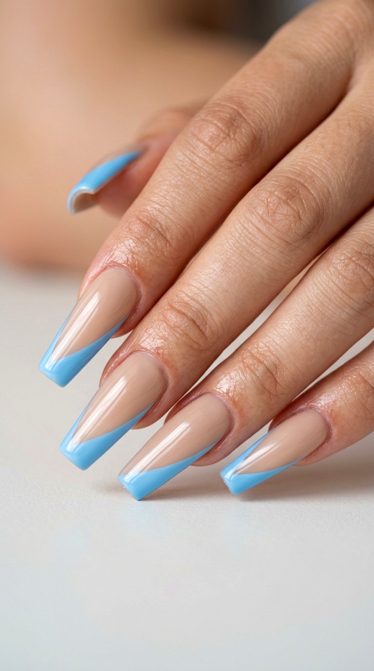 Baby Blue French and Curve - 30 Professional Spring Acrylic Nails