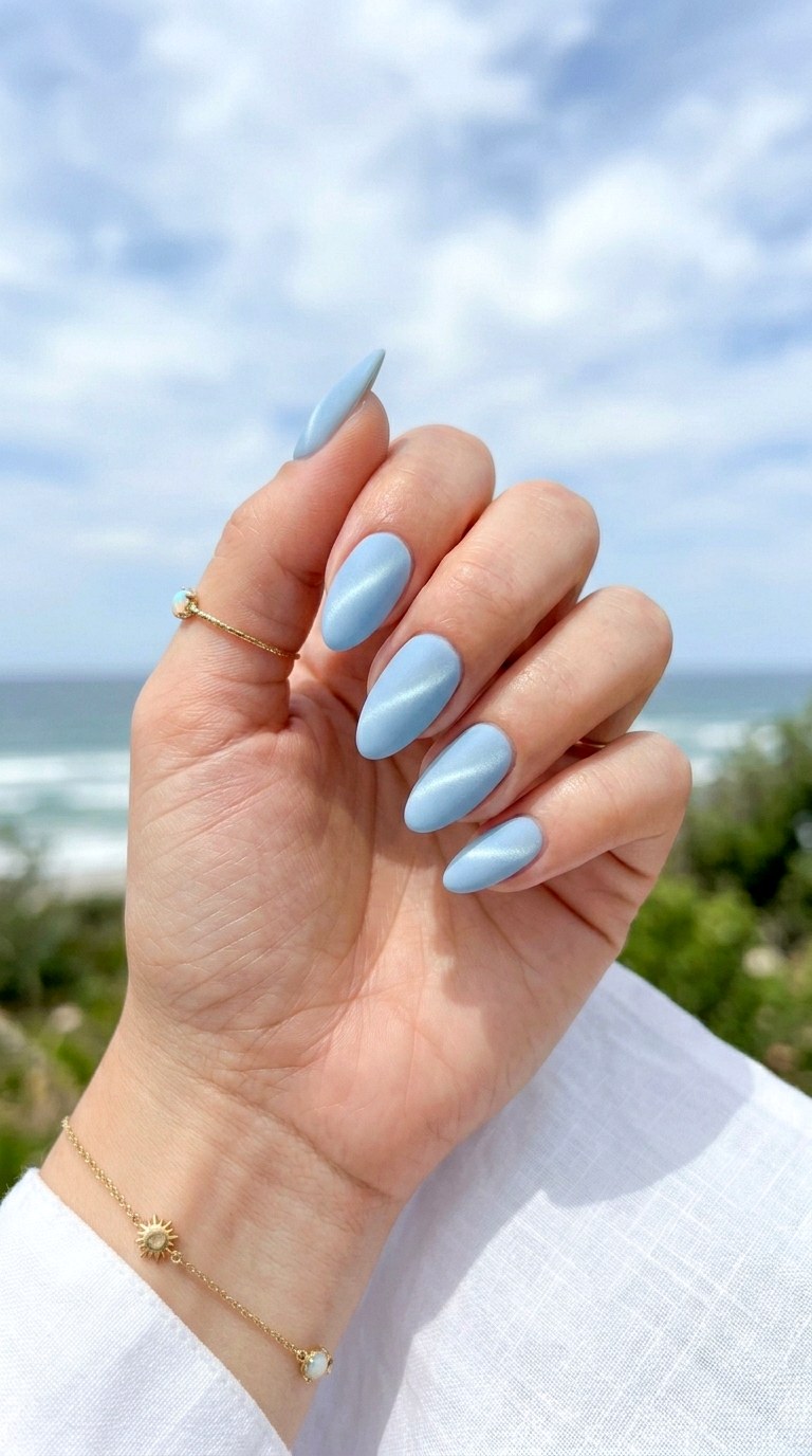 Baby Blue Matte Cat Eye Nails - 22 Summer Minimal Matte Cat Eye Nails Ideas