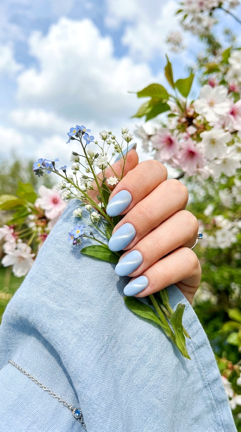 Baby Blue Matte Cat Eye Nails - 20 Spring Minimal Matte Cat Eye Nails Ideas