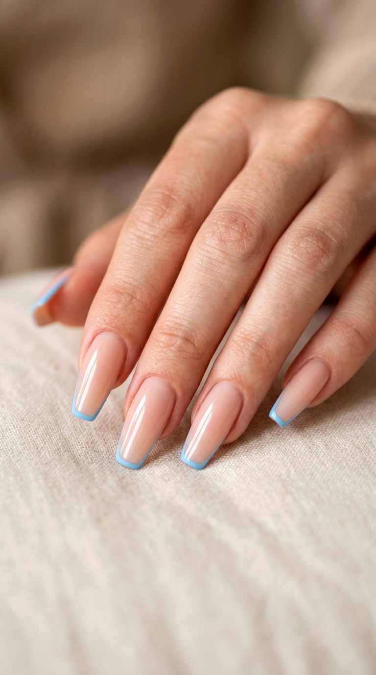 Baby Blue Micro French Coffin Nails - 21 Classic Spring Acrylic Nails