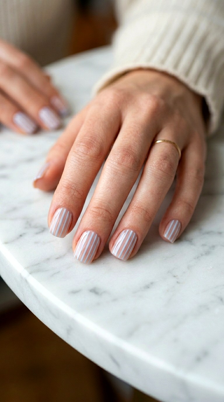 Baby Blue and Nude Minimalist Stripes - 27 Chic Spring Two Colored Nails